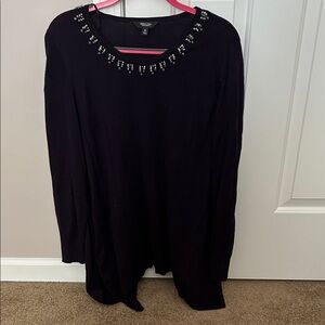 Simply Vera Vera Wang Purple Long Sleeve Top with Embellished Neckline
